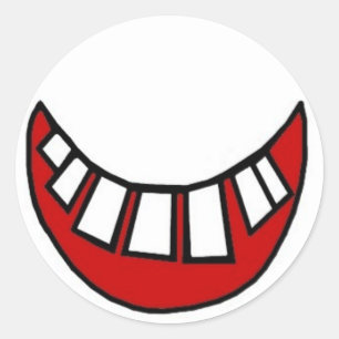 Toothy smile in red with outline classic round sticker