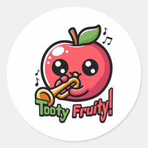 Tooty Fruity! Cute Trumpet Apple Pun Classic Round Sticker