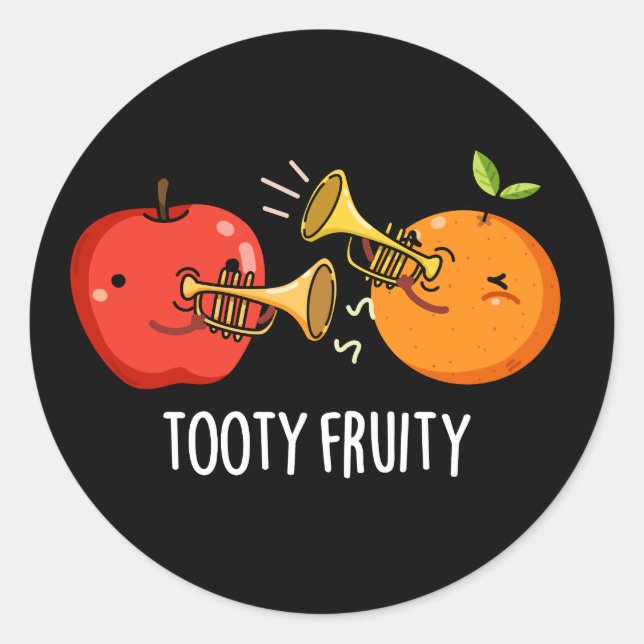 Tooty Fruity Funny Fruit Musician Pun Dark BG Classic Round Sticker (Front)