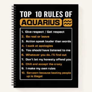 Top 10 rules of Aquarius, Funny Aquarius 10 Rules Notebook