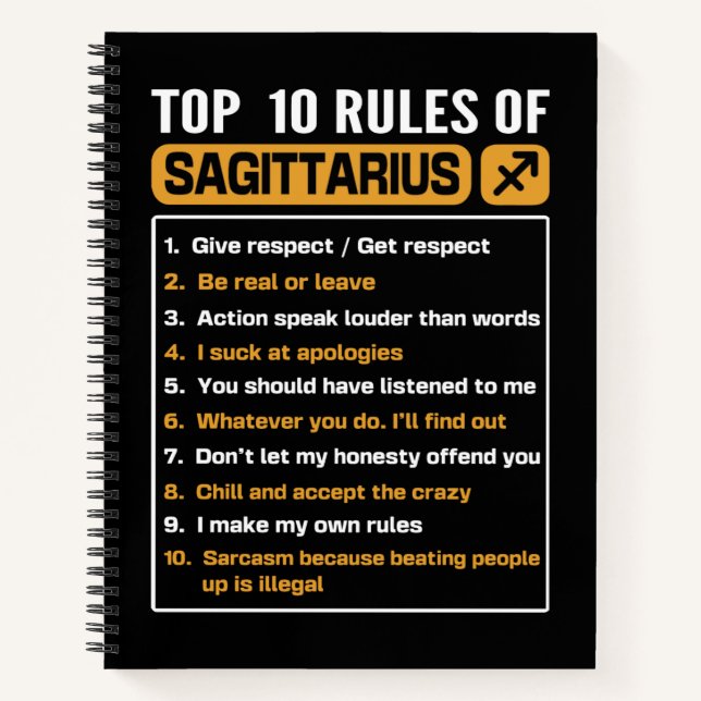 Top 10 Rules Of Sagittarius, Sagittarius Traits Ru Notebook (Front)
