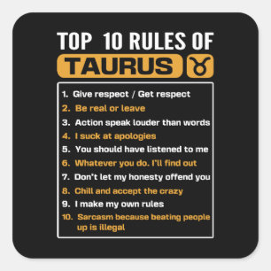 Top 10 rules of Taurus, Taurus Traits Facts Horosc Square Sticker