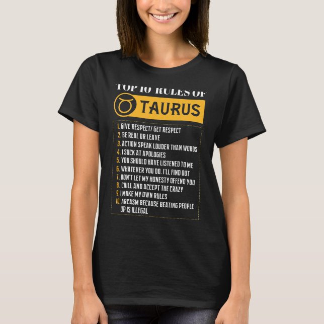 Top 10 Rules Of Taurus Zodiac Sign Horoscope Birth (Front)