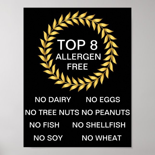 Top 8 Allergen Free Allergy Restaurant Bakery Poster (Front)