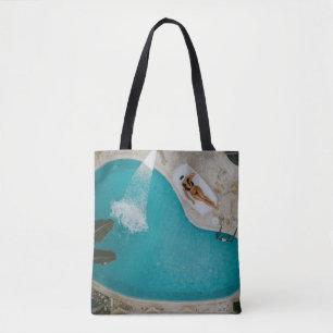 Top-angle photography of outdoor swimming pool tote bag