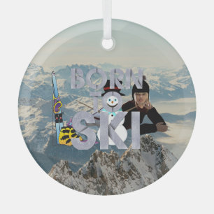 TOP Born to Ski Glass Ornament