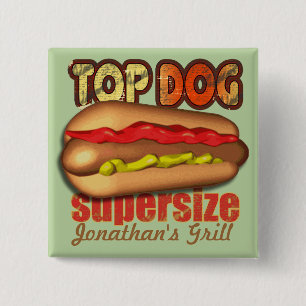 Top Dog Hotdog Personalised 15 Cm Square Badge