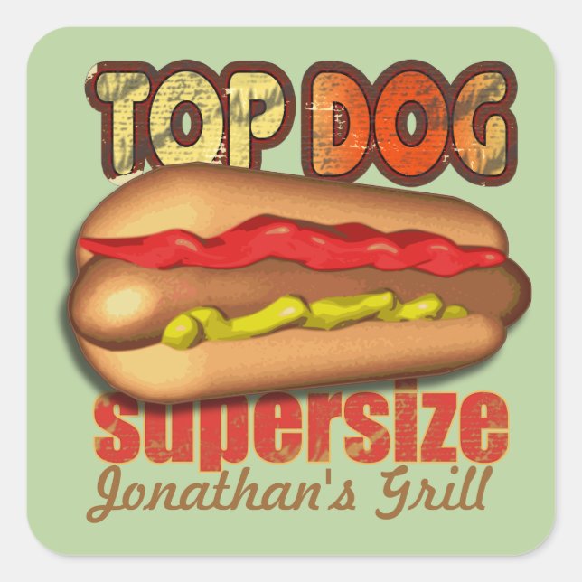 Top Dog Hotdog Personalised Square Sticker (Front)