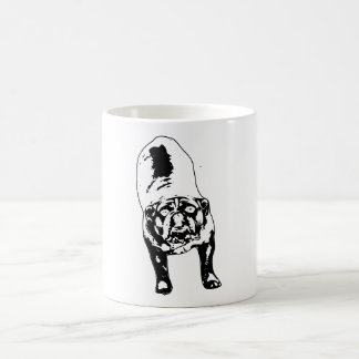 Top‑down bulldog stretch rendered in bold dual‑ton coffee mug