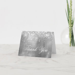 Top Edge Sparkly Silver Glitter and Foil Thank You Card