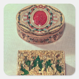 Top: Gold snuffbox inlaid with various stones Square Sticker