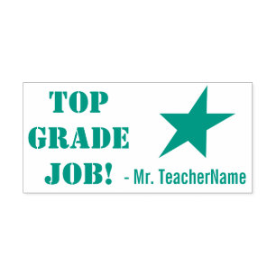 "TOP GRADE JOB!" + Tutor's Name Rubber Stamp