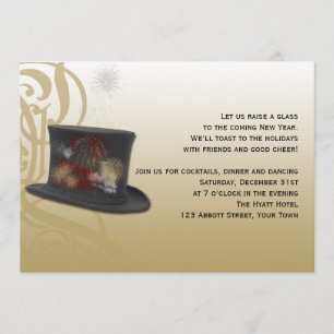 Top Hat and Fireworks New Years Eve Party Invitation