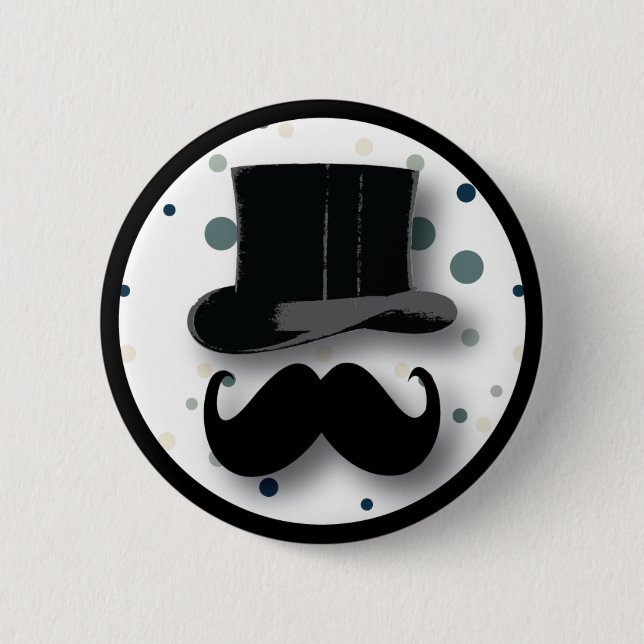 Top Hat and Moustache Button With Polka Dots (Front)