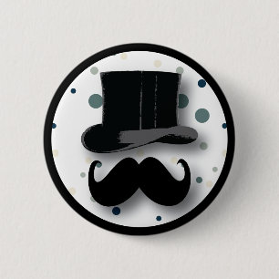 Top Hat and Moustache Button With Polka Dots