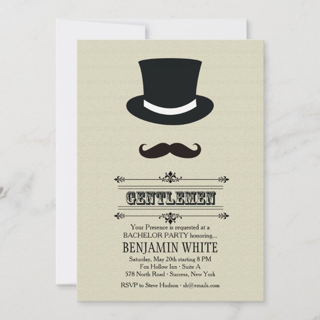 Top Hat and Moustache Invitation (Front)