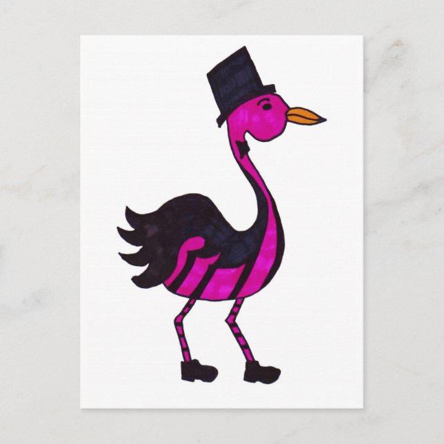 Top Hat and Tails Flamingo Postcard (Front)