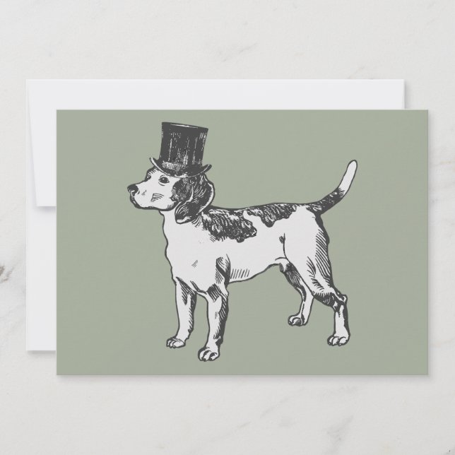 top hat beagle dog quirky whimsical  invitation (Front)