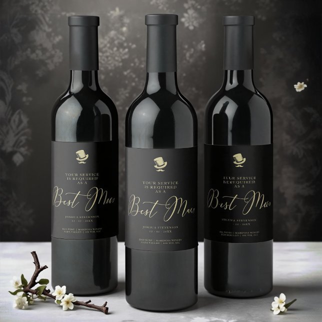 Top Hat Best Man Chic Wedding Minimalist Proposal Wine Label (Non-traditional Fancy Gentleman Top Hat Best Man Wedding Minimalist Proposal Card on a Wine Label.)