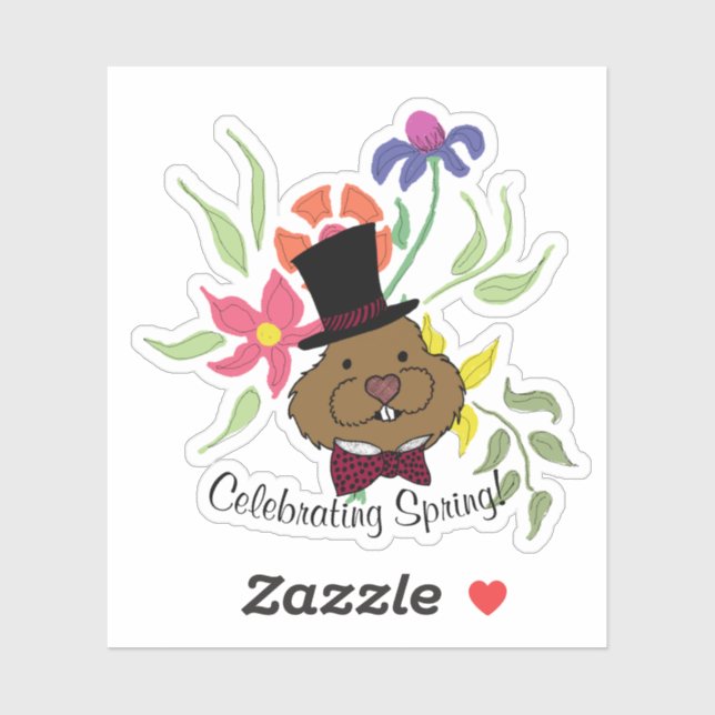 Top Hat Bow Tie Spring Flowers Groundhog (Sheet)