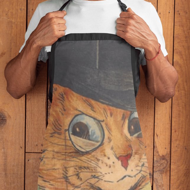 TOP HAT CAT LOUIS WAIN ART MEN'S DAD KITCHEN APRON (Creator Uploaded)