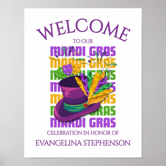 Top Hat Feathers MARDI GRAS  Poster (Front)