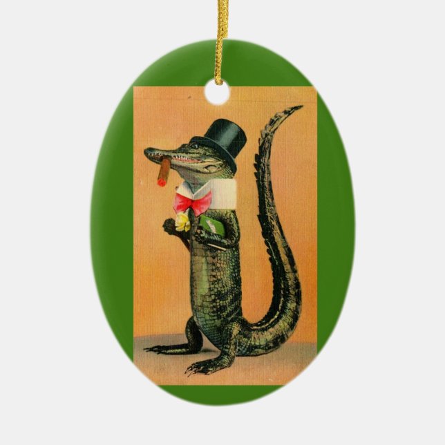 Top Hat Gator Ceramic Ornament (Front)