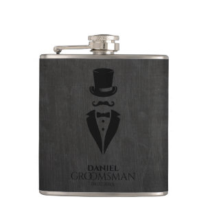 Top-hat Moustache Tux Personalise Best Man Hip Flask