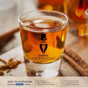Top-hat Moustache Tux Personalise Groomsmen Shot Glass