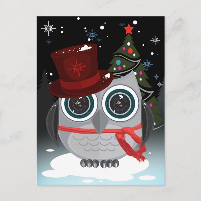 Top Hat Owl - Christmas Postcard (Front)