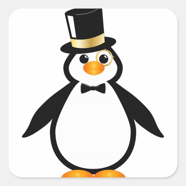 Top Hat Penguin Square Sticker (Front)