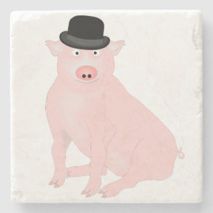 Top Hat Pink Pig Coaster