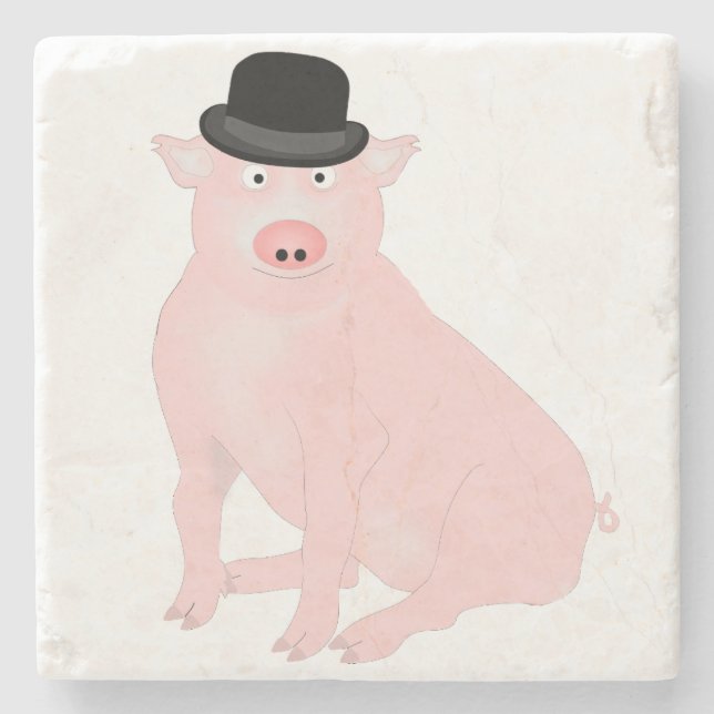 Top Hat Pink Pig Coaster (Front)