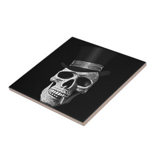 Top hat skull ceramic tile