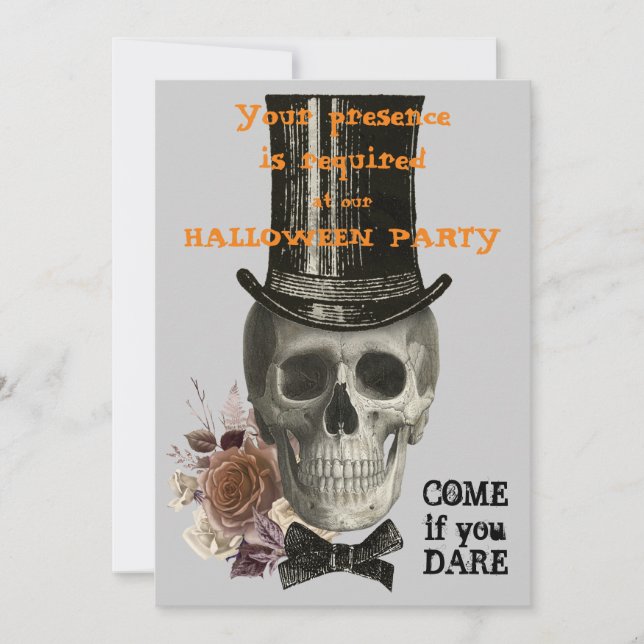 Top Hat Skull Halloween Party Invitation (Front)