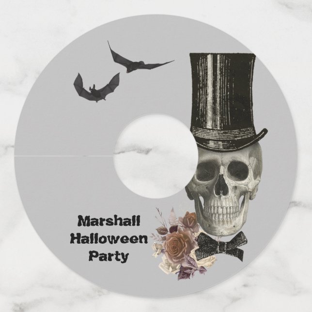 Top Hat Skull Halloween Wine Glass Tag (Front)