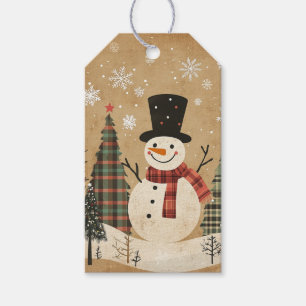 Top Hat Snowman: Earthy Patterns & Holiday Motifs Gift Tags