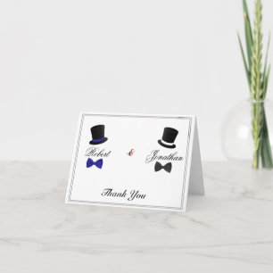 Top Hats and Bow Ties Blue Gay Wedding Thank You Card