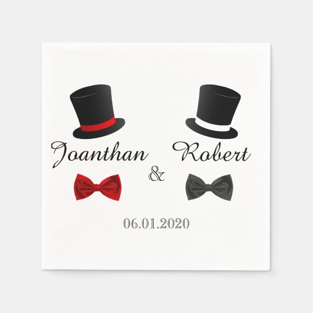 Top Hats and Bow Ties Gay Wedding Napkin (Front)