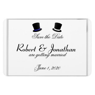 Top Hats Bow Ties Blue Gay Wedding Save the Date Magnet