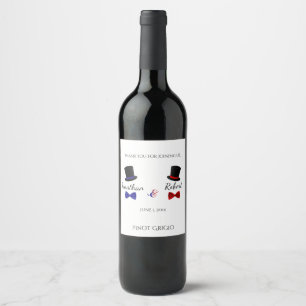 Top Hats Bow Ties Red Blue Gay Wedding Wine Label