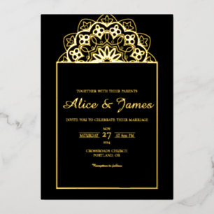 Top Mandala Crest Elegant Black Gold Foil Wedding