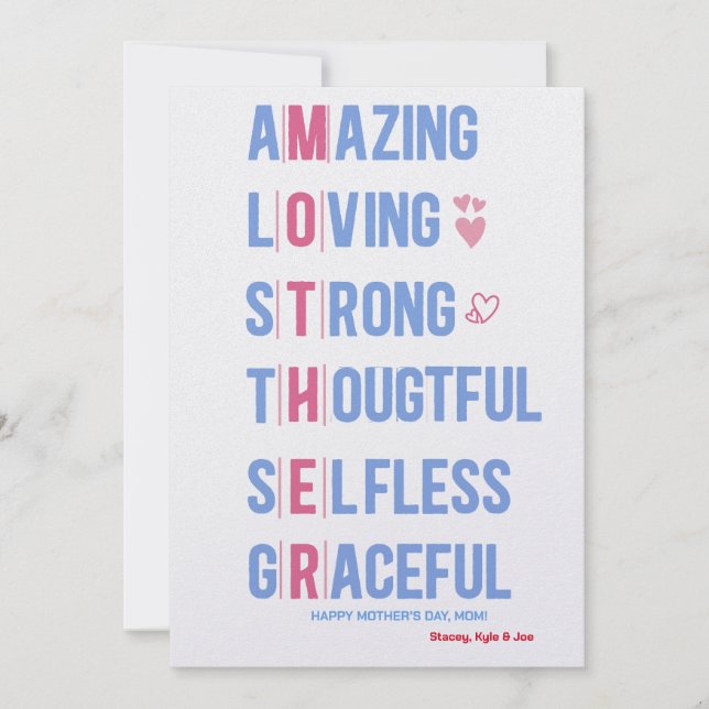 Top Mum Qualities for a Best Mum Mother's Day Card (Front)