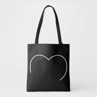 Top of a heart in white on solid coloured tote bag
