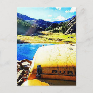 Top of a Yellow Jeep with Mountains Postcard