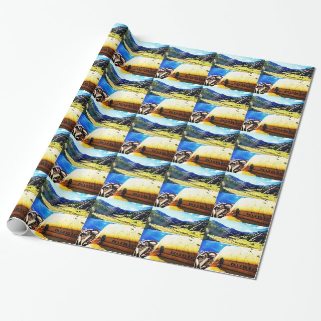 Top of a Yellow Jeep with Mountains Wrapping Paper (Unrolled)