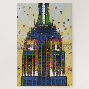 Top of the Empire State Psychedelic NYC Style Jigsaw Puzzle