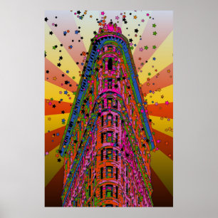 Top of the Flatiron Building Reddish, Yellow Rays Poster