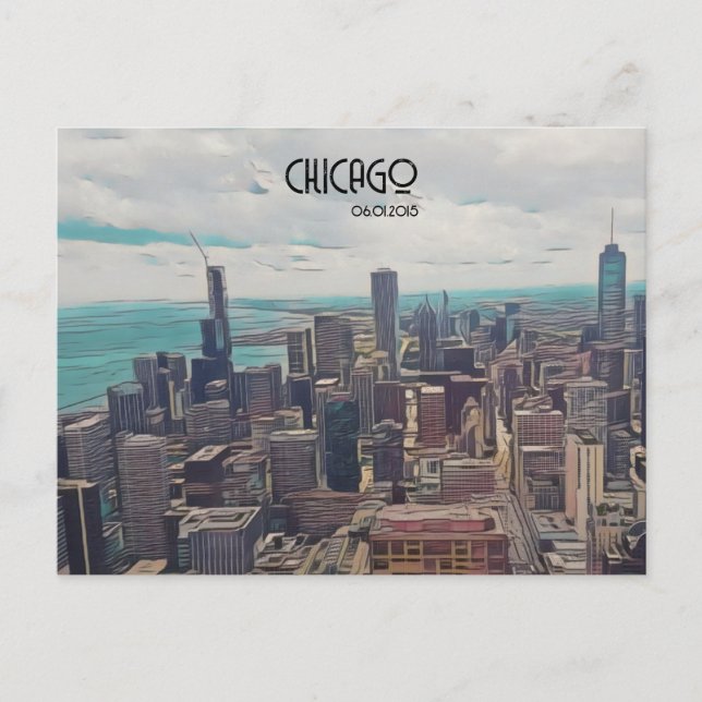 Top of the World, Chicago, Customisable Date  Postcard (Front)