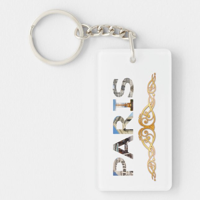 Top Paris Attractions Thru Letters of Word Paris Key Ring (Front)